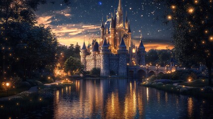 Enchanting Twilight Scene of a Castle by Water