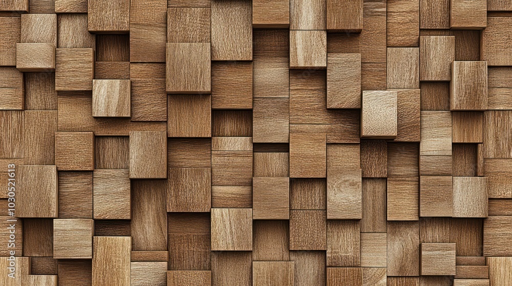 Poster a textured wooden wall composed of various square blocks arranged in a pattern.