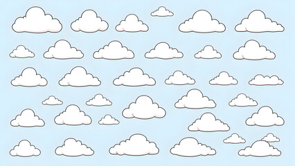 Obraz premium Playful hand-drawn cloud pattern on light blue background, Generative AI