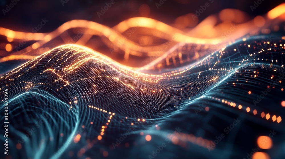 Poster abstract data wave visualization with bright lights