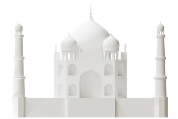 Plaster figurine of the Taj Mahal without background. 3D rendering. Orthogonal.