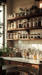 Charming Bakery Kitchen with Serene Shelves and View