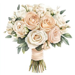 Fototapeta premium Elegant bouquet featuring soft white and peach roses, perfect for weddings, events, or as a stunning floral decoration.