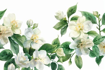 Obraz premium watercolor of jasmine flowers. ai generated