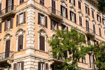 Architecture of old vintage buildings of Rome, Italy