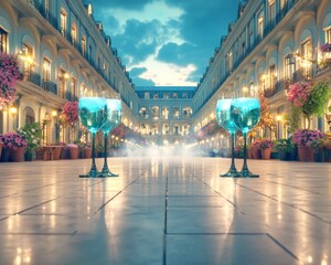 Obraz premium Spooky Halloween haunted house party in an old American manor eerie drinks with glowing ice cubes