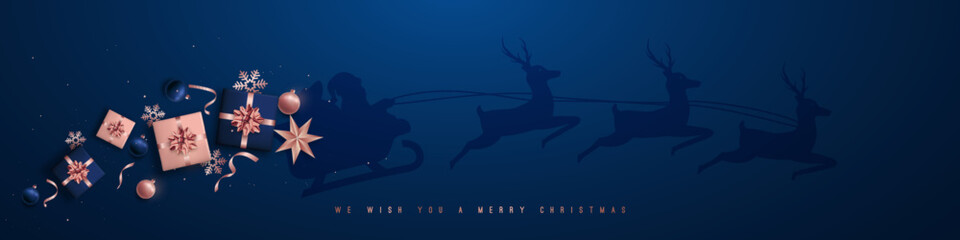 Sleigh silhouette with gifts on navy backdrop