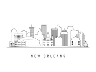 Fototapeta premium Detailed New Orleans skyline vector illustration. New Orleans buildings in line art style, perfect for modern designs.