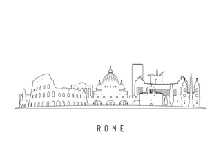 Obraz na płótnie Canvas Detailed Rome skyline vector illustration. Rome buildings in line art style, perfect for modern designs.