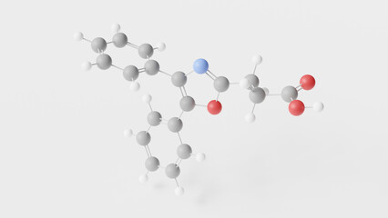 oxaprozin molecule 3d, molecular structure, ball and stick model, structural chemical formula analgesic