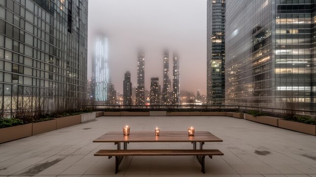 Spooky Halloween rooftop dance party in an American city eerie drinks served in glowing cups