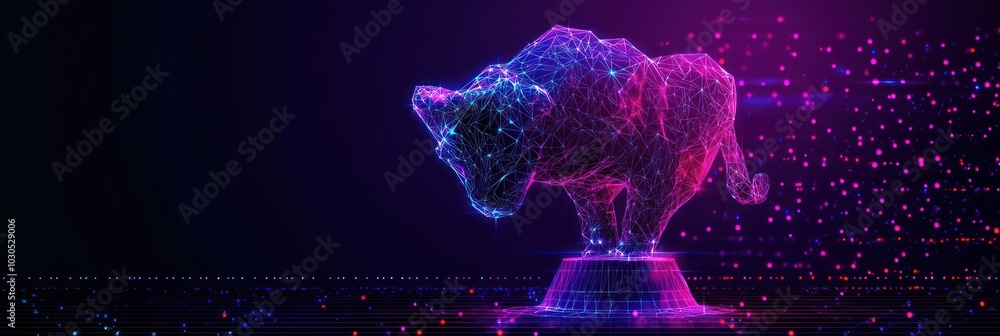 Aufkleber a digital representation of a lion created with neon colors and geometric patterns.