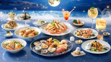 American Halloween beach party eerie seafood dishes