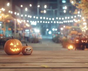 Fototapeta premium American Halloween county fair at dusk spooky food stalls offering pumpkin pies