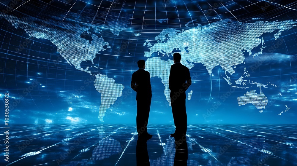 Poster global digital financial network with international data flows and market analytics