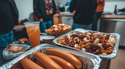 American Halloween haunted house party with creepy snacks like severed finger hotdogs