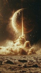 Spectacular Meteor Crash on Barren Moon: Dust and Debris Explosion