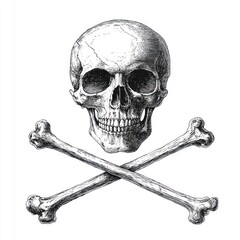 Skull over crossed bones vintage drawing pirate.
