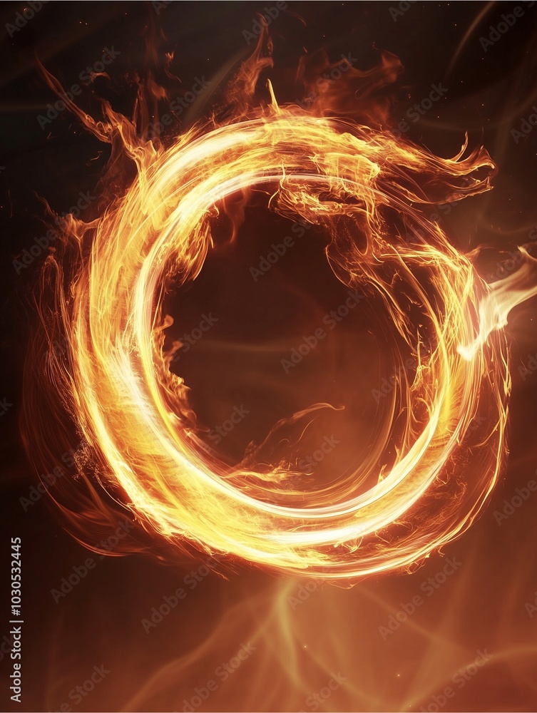 Poster fiery explosion in the dark with glowing flames and fractal patterns, creating a dynamic and powerfu