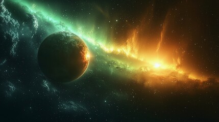 Obraz premium Breathtaking Aurora on a Distant Planet Illuminated by a Distant Sun