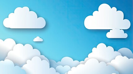 Fototapeta premium A vector paper-cut style of white clouds against a serene blue sky, providing a clean, modern design with room for copy.