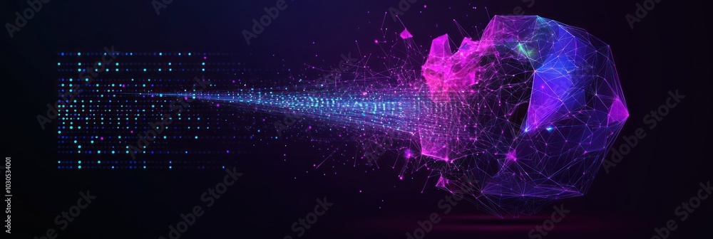 Poster abstract digital visualization representing data flow and connectivity in technology.