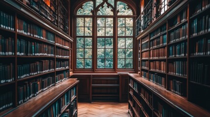 Bookshelves in a Library