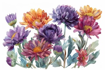 Obraz premium watercolor of chrysanthemum flowers. ai generated