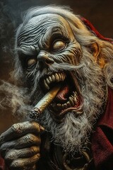Santa Claus evil monster smoking a cigar. Illustrated poster design. Ai Generative