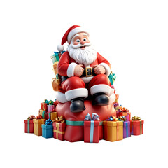 Fototapeta premium Cute Santa Claus 3d character on transparent background isolated. Christmas Santa png. Santa with gifts