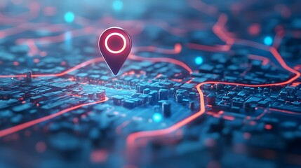 Digital GPS Location on Map Route Path Concept with Navigation Pin Indicator