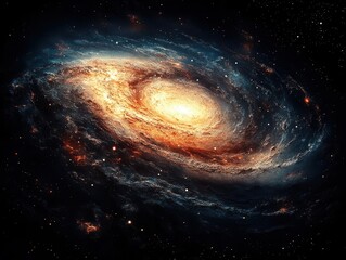 Obraz premium majestic swirling white spiral galaxy set against a deep black background, dotted with twinkling stars, symbolizing the beauty of the cosmos, cosmic energy, and the mysteries of the universe