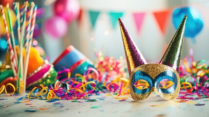 Colorful masks and party decorations