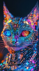 Minimal Hypermaximalist Cryopunk Cat in Istanbul Featuring Sparkling Details and Vibrant Colors with Intricate Patterns and Textures