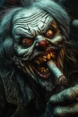 Santa Claus evil monster smoking a cigar. Illustrated poster design. Ai Generative