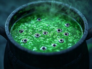 Bubbling Green Soup in a Witch's Cauldron