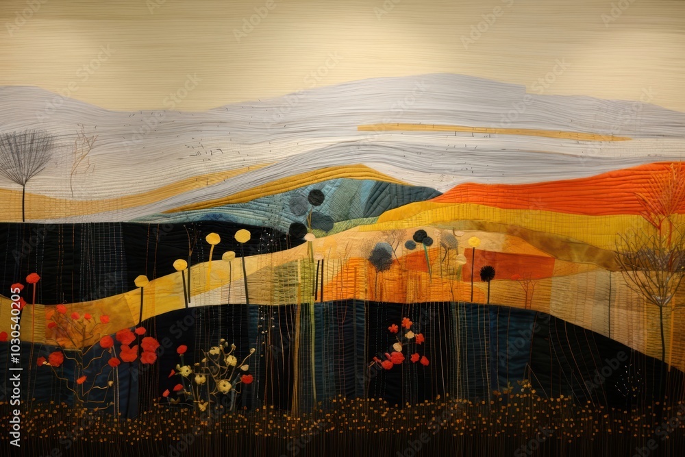 Poster Minimal colorful fall hill landscape painting art.