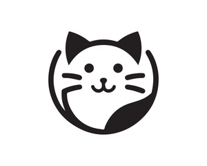 Cat head logo. Cat head icon. Cat face logo. Silhouette simple. Flat style. Black cat face icon logo. Logo design template. Vector illustration. Animal logotype concept. 