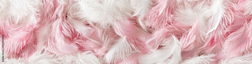 Poster a close-up of soft pink and white feathers, creating a textured and decorative background.