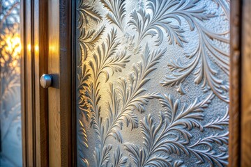 Frosted glass door with floral pattern and light texture