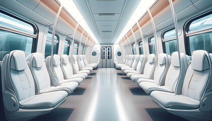 Naklejka premium Interior of train with passengers on seats, reflect the diversity and complexity on digital art concept, Generative AI.