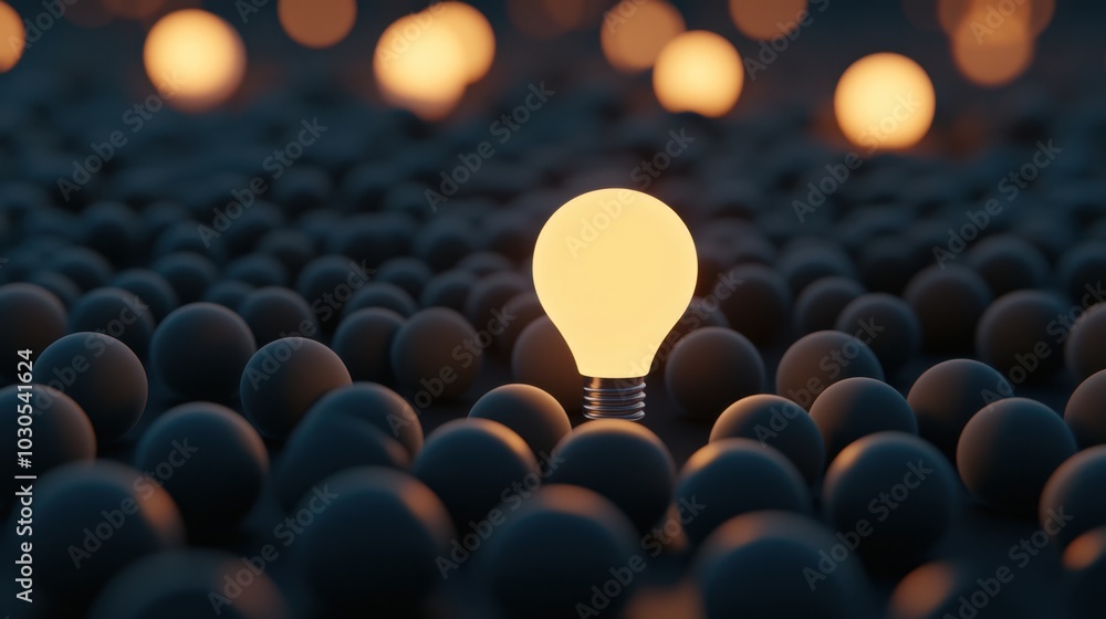 Poster startup concept with a glowing idea emerging from the shadows, representing new ventures and creativ