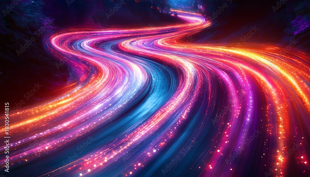 Fototapete a vibrant visualization of an information highway, illustrating streams of light that flow like data
