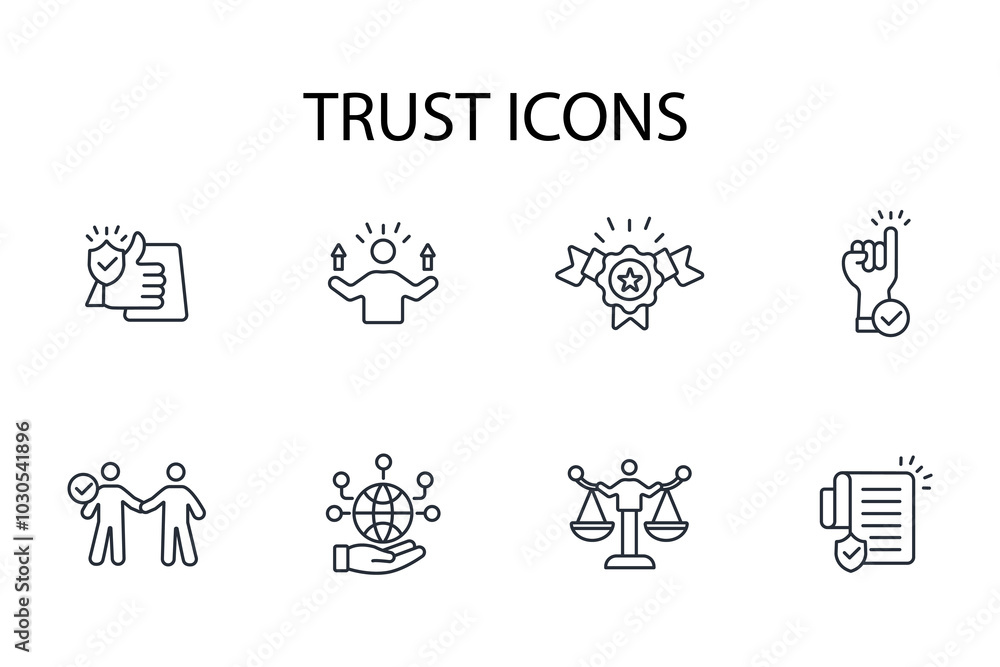 Poster trust icon set.vector.editable stroke.linear style sign for use web design,logo.symbol illustration.