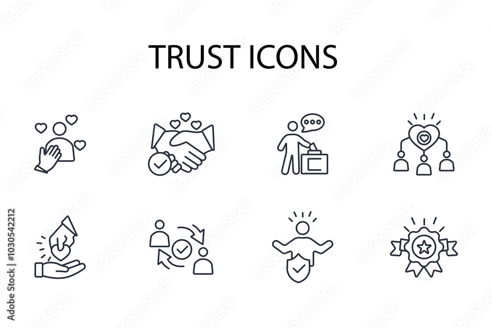 Poster trust icon set.vector.editable stroke.linear style sign for use web design,logo.symbol illustration.