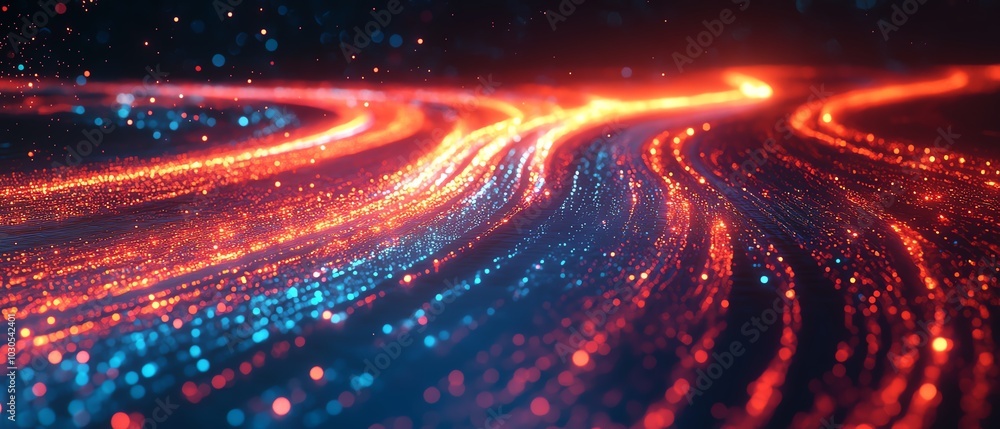 Fototapete abstract depiction of an information highway featuring vibrant streams of light flowing in multiple 