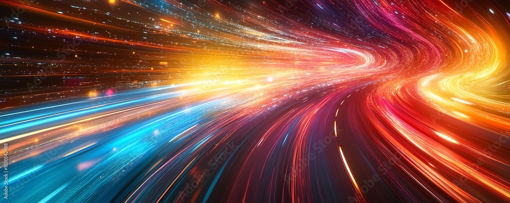 Fototapete abstract image of an information highway with cascading streams of light, highlighting the concept o