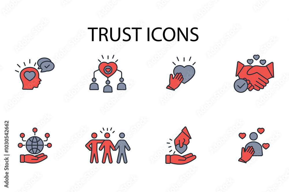 Poster trust icon set.vector.editable stroke.linear style sign for use web design,logo.symbol illustration.