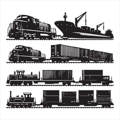 Obraz premium Freight Carrier Cargo Train Silhouette Art , black colour vactor 