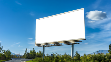 Blank PNG Cutout Screen on a Roadside Advertisement Banner with a Transparent Backdrop, Ideal for Seamless Digital Integration and Creative Marketing Use.